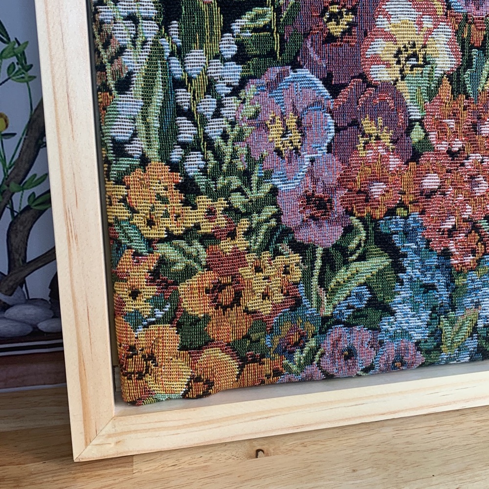 Garden Reverie Floral Tapestry Art | Handmade Wood Floater Frame 14x18 - Picture 5 of 10